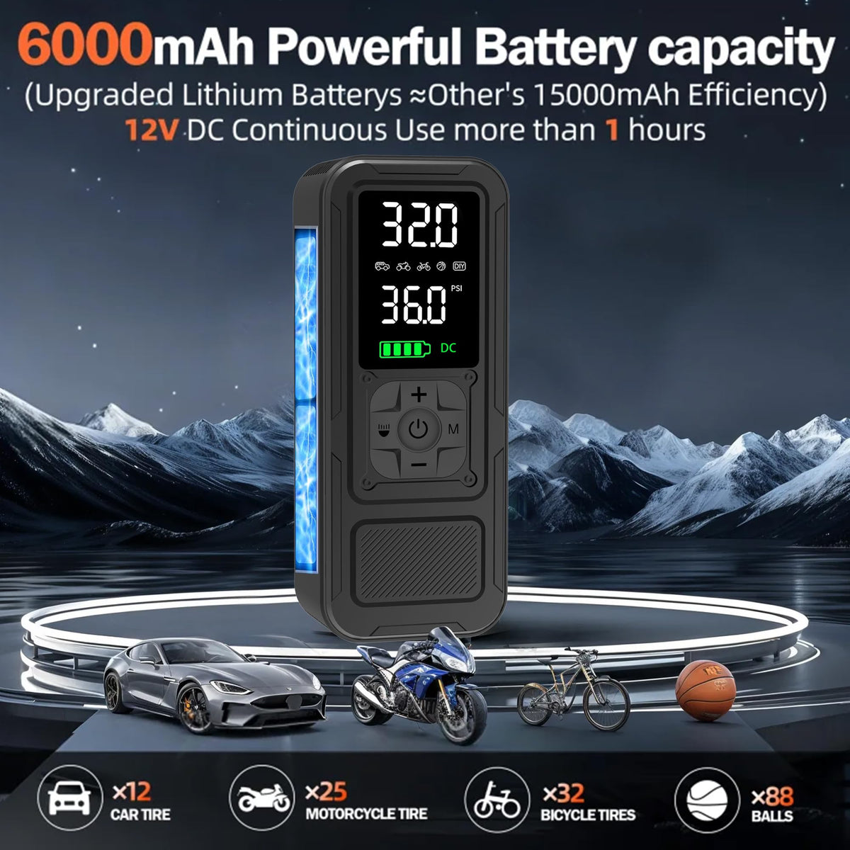 Portable Air Compressor 6000mAh 150PSI Tire Inflator M8700