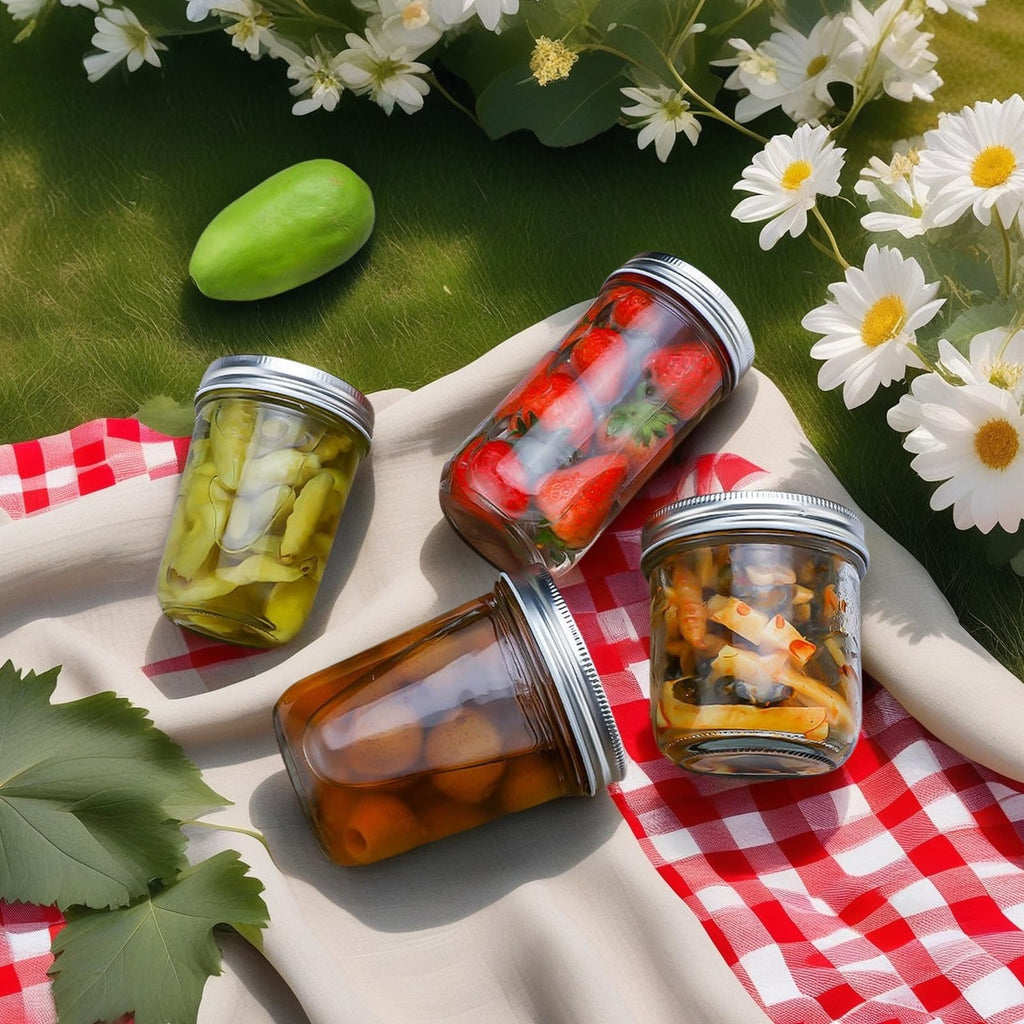 12 Pc 16 oz Wide Mouth Glass Mason Jars with Lids P93152