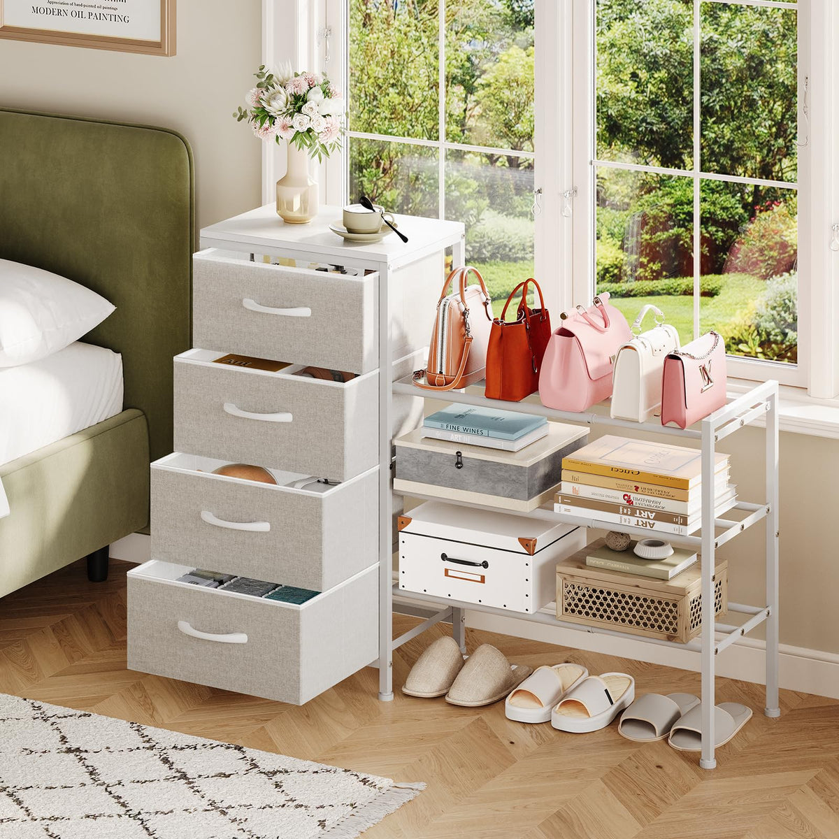 White 4 Drawer Fabric Dresser G84003