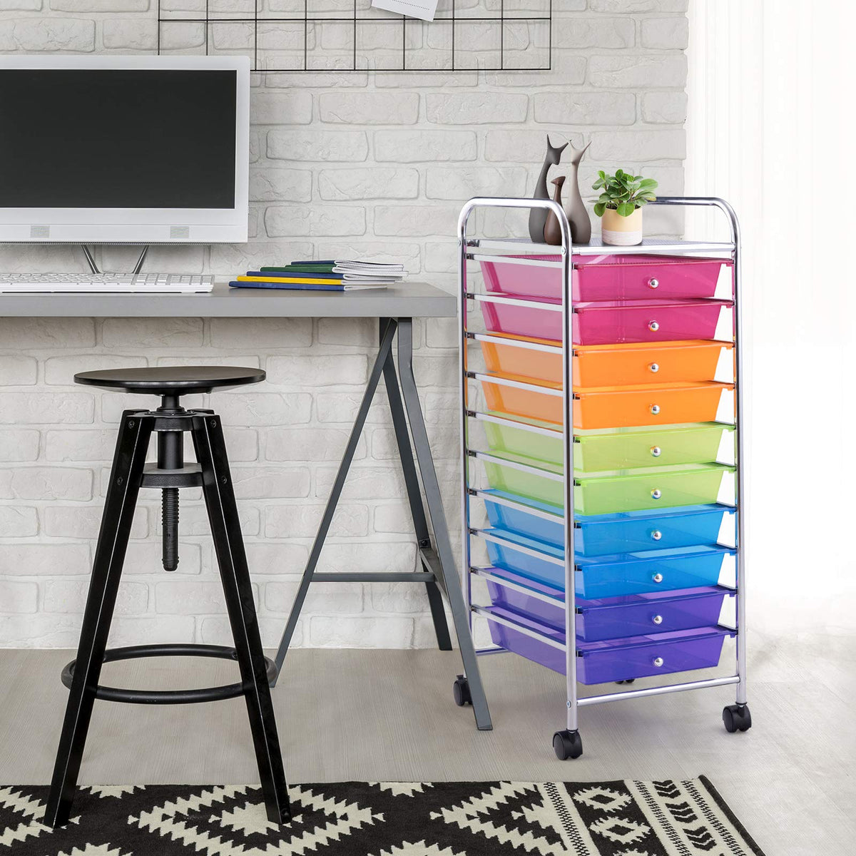 10 Drawer Rolling Storage Cart with Lockable Wheels H469632