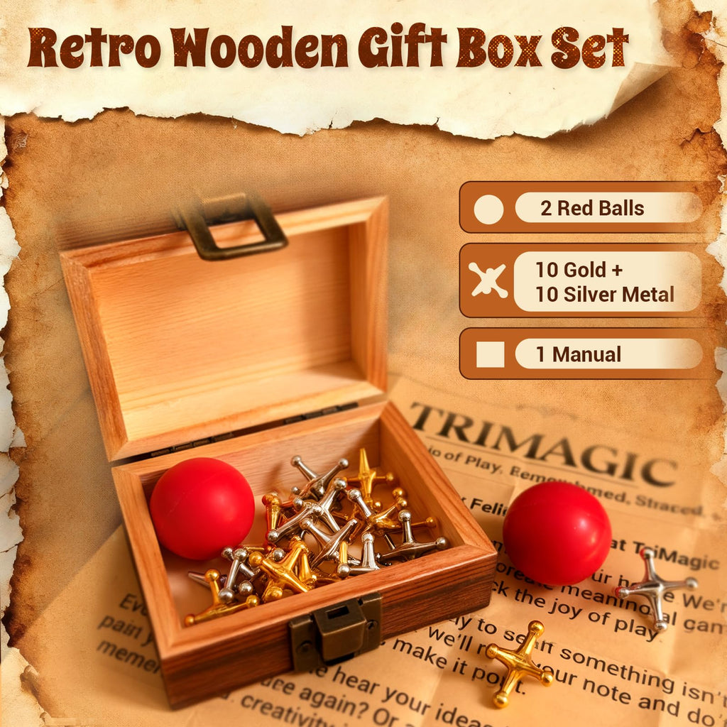 Wooden Gift Boxes 20 Metal Jacks 2 Balls 41 Colored Sticks S1247