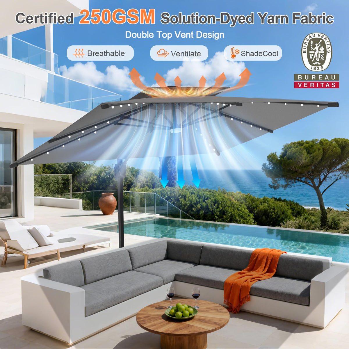 10' X 10' Cantilever Umbrella with LED Lights X18879