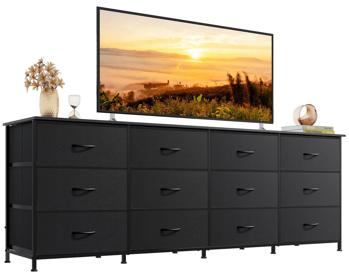 Black 12 Drawer Dresser TV Stand M7736
