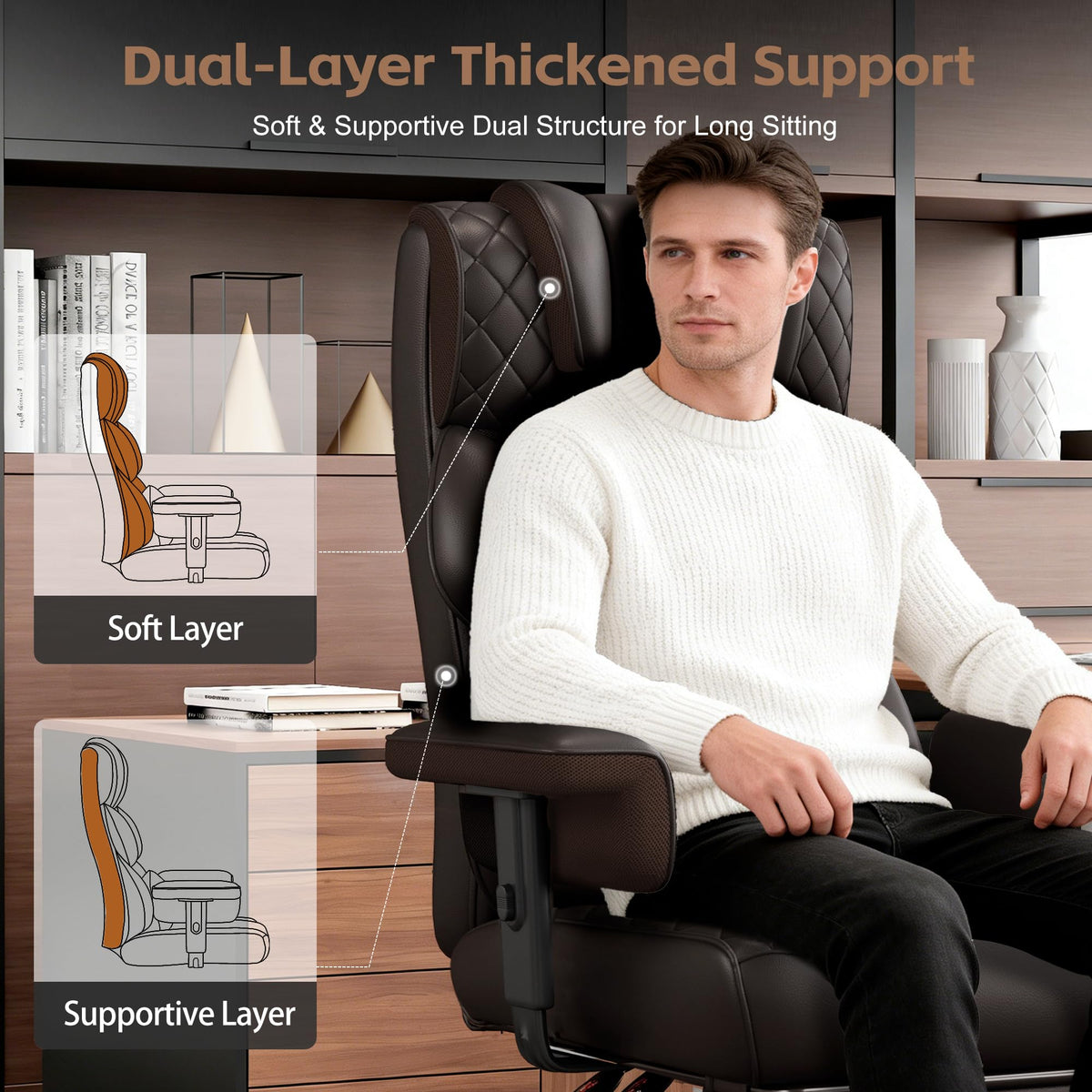 Brown Ergonomic High Back Office Chair with Footrest Y3132