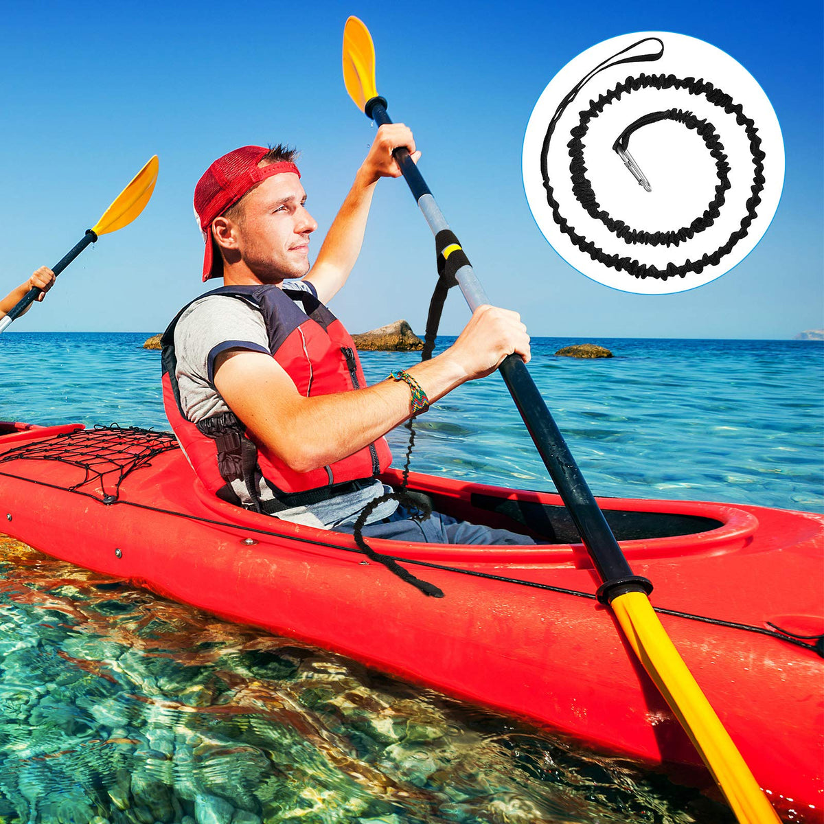 4 Pcs Stretchable Coiled Kayak Paddle Leash X383761