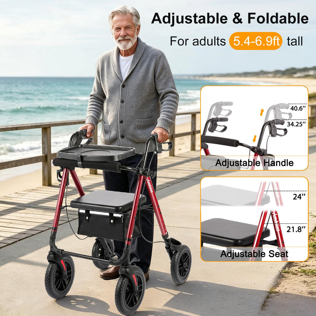 Foldable Rollator Walker with Seat & Tray J7371