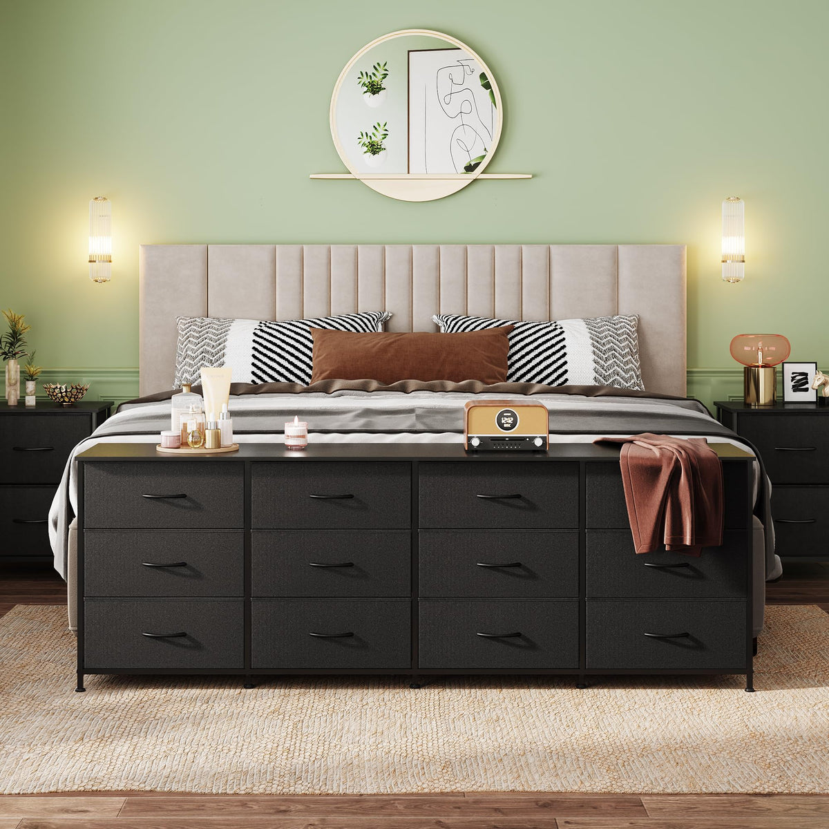 Black 12 Drawer Dresser TV Stand M7736