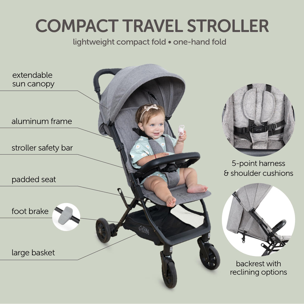 Lightweight Compact Travel Stroller with Canopy, Storage Basket & Recline L9005