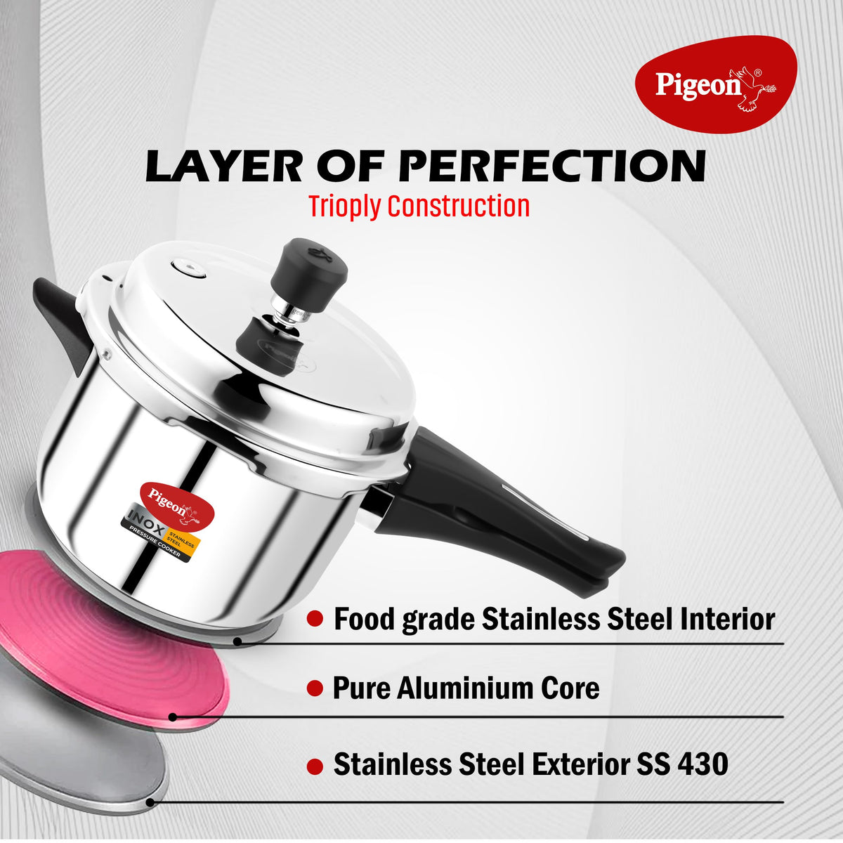 Stainless Steel Pressure Cooker Combo with Induction Base, Outer Lid 2 Liter and 3 Liter E9355