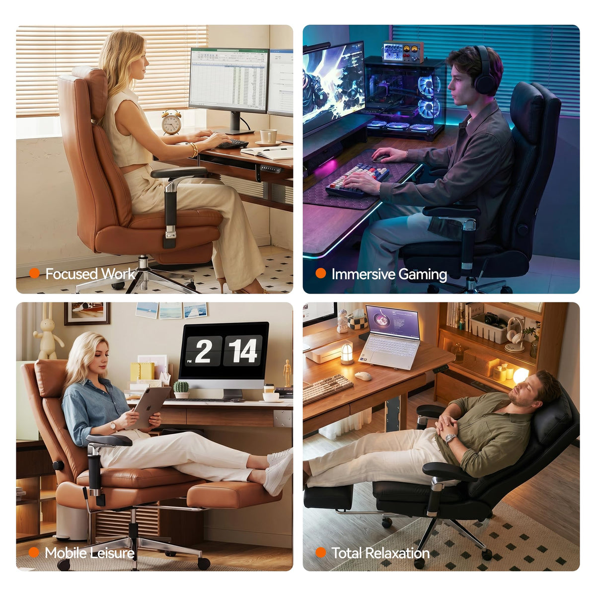 Brown Reclining Executive Office Chair with Flip-Up Armrests Q856