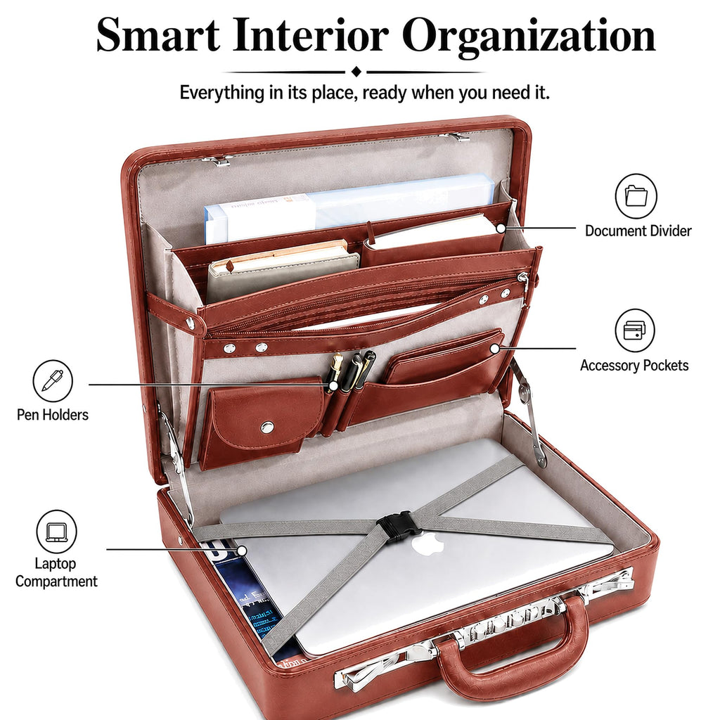 Leather Briefcase with Lock M956