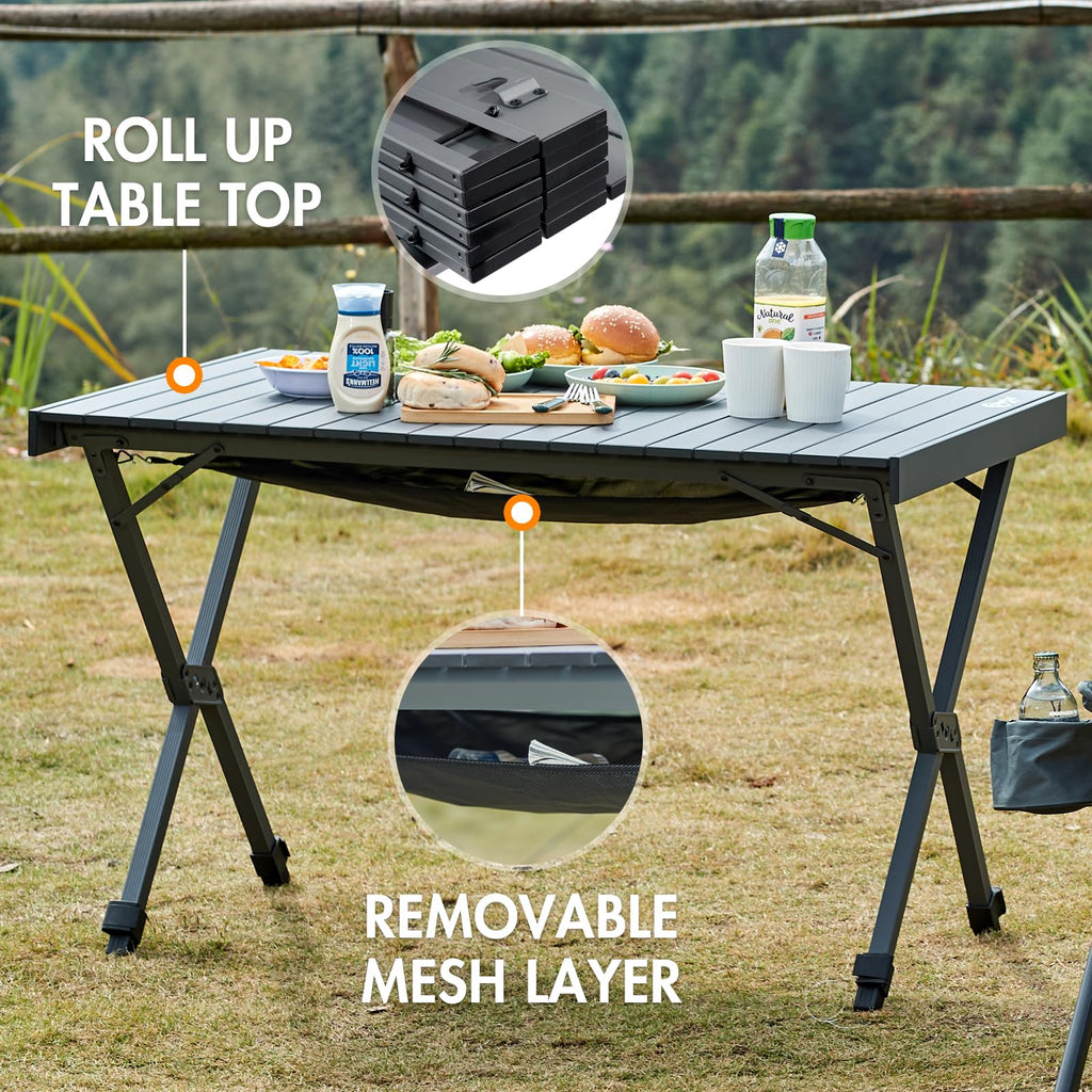 Folding Camping Table with Adjustable Height, Aluminum, Dark Gray T48082