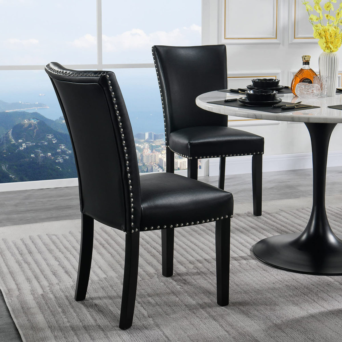 Black Leather Dining Chairs Set of 2 R173868
