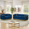 Navy Blue and Gold Velvet Sofa and Loveseat Set with 4 Pillows E1612