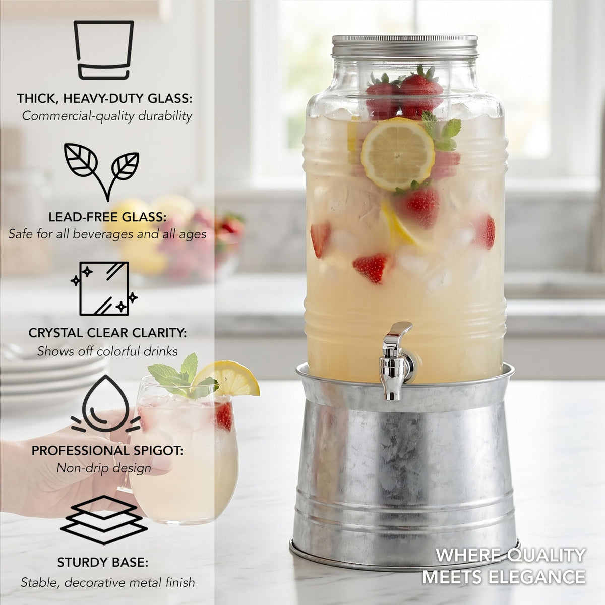 Glass Beverage Dispenser with Metal Stand Z9194
