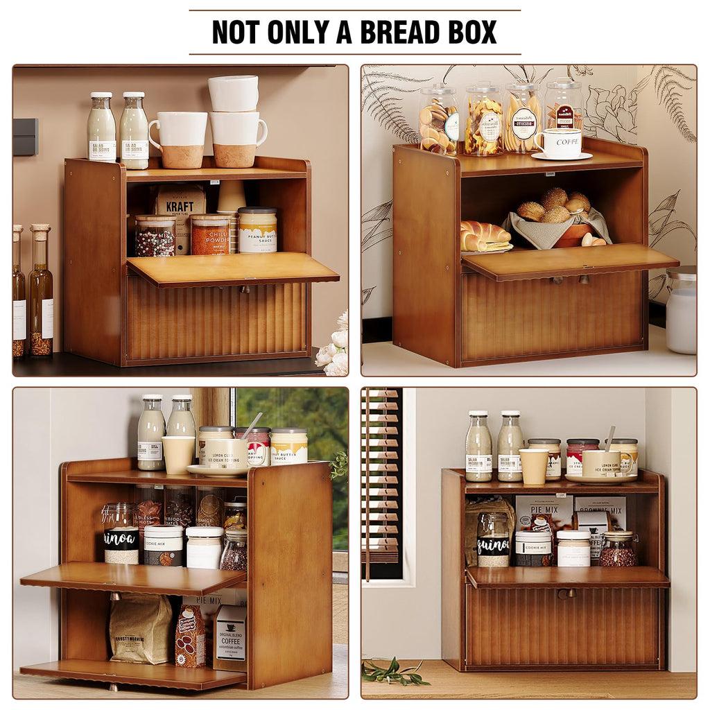 Rustic Bamboo Bread Box Double Layer Large Capacity R942431