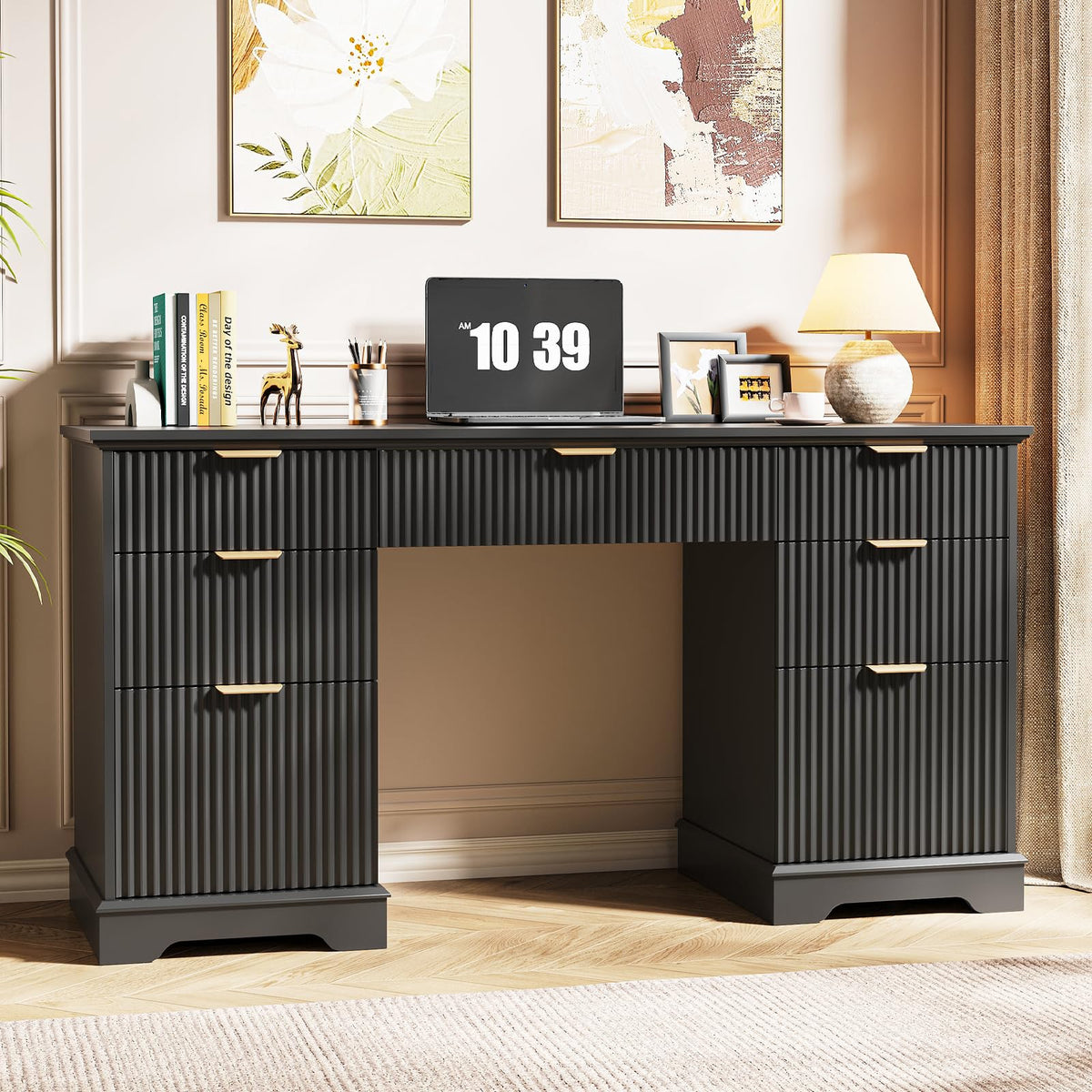59" Fluted Desk with Storage Drawers Z414
