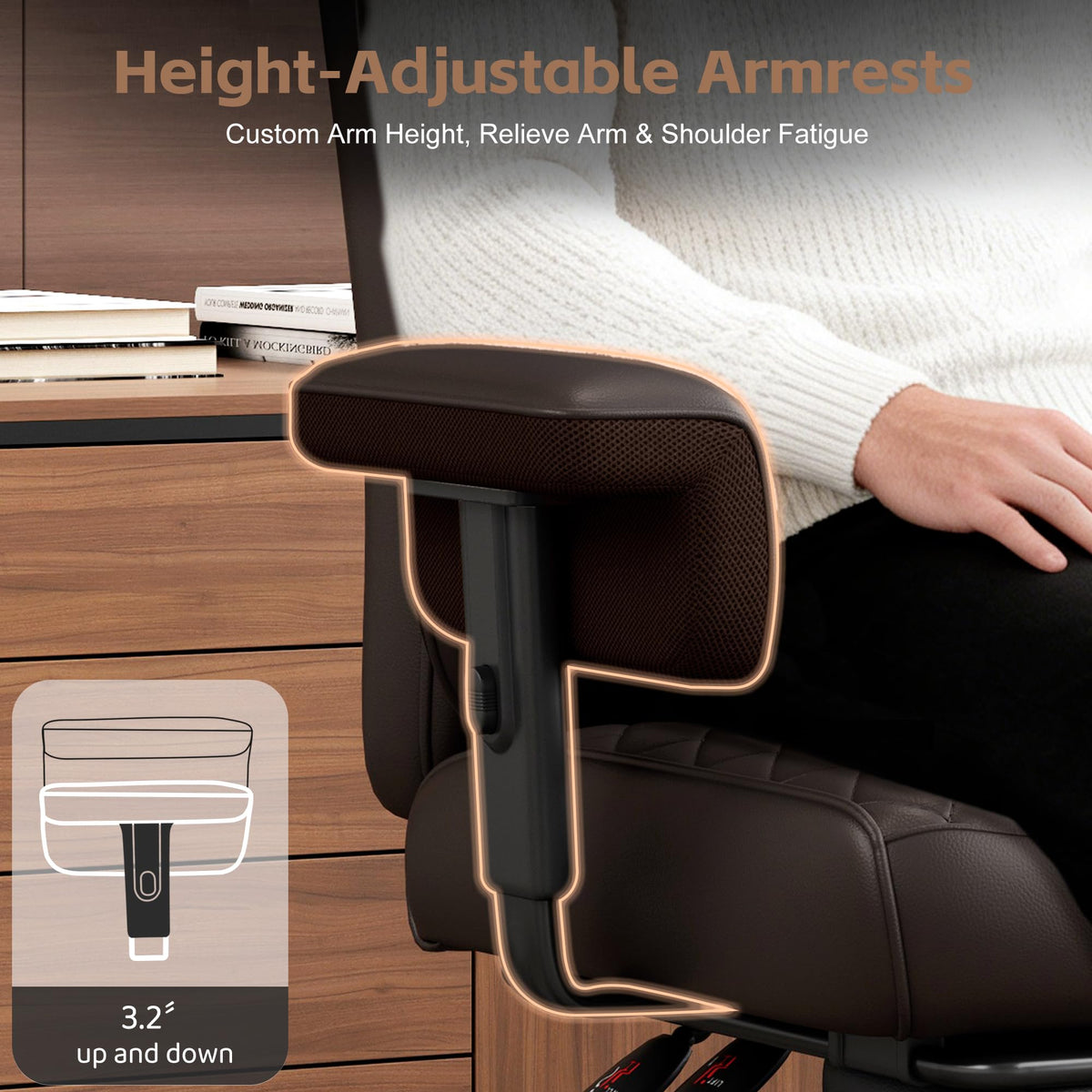 Brown Ergonomic High Back Office Chair with Footrest Y3132