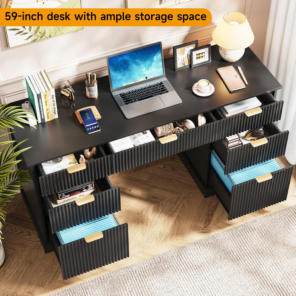 59" Fluted Desk with Storage Drawers Z414