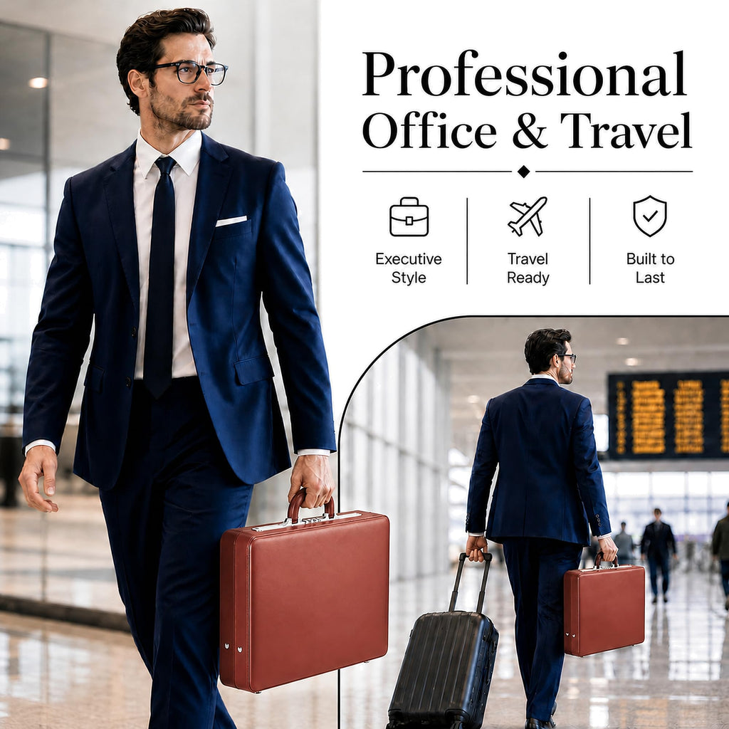 Leather Briefcase with Lock M956