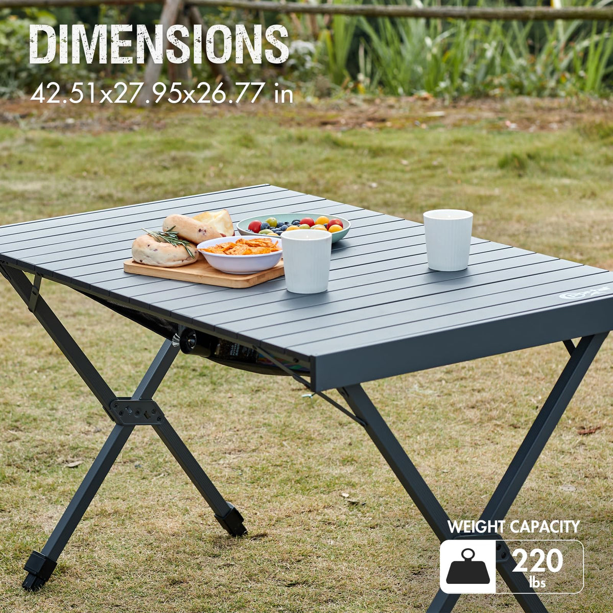Folding Camping Table with Adjustable Height, Aluminum, Dark Gray T48082