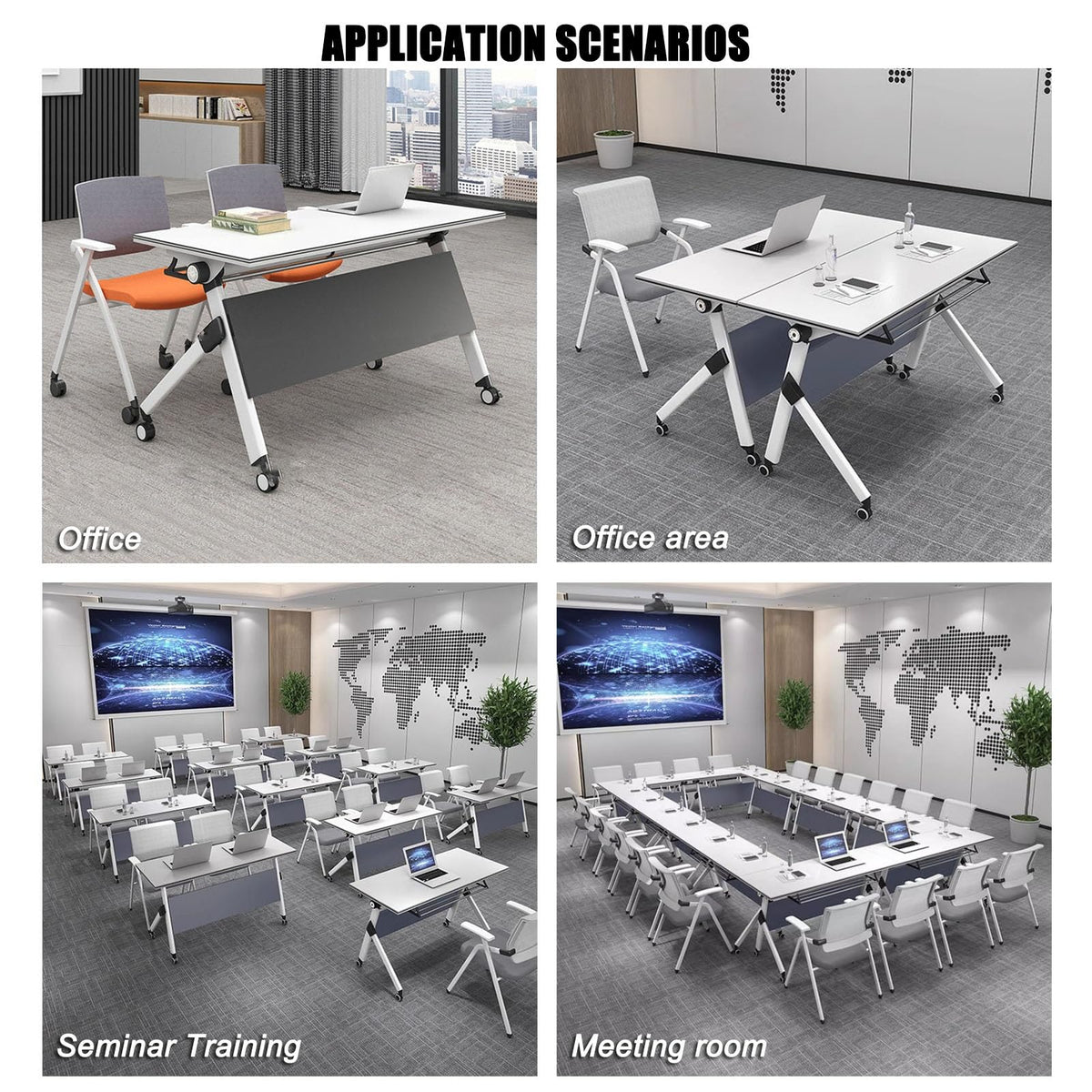 Portable Folding Conference Table with Storage and Wheels R685