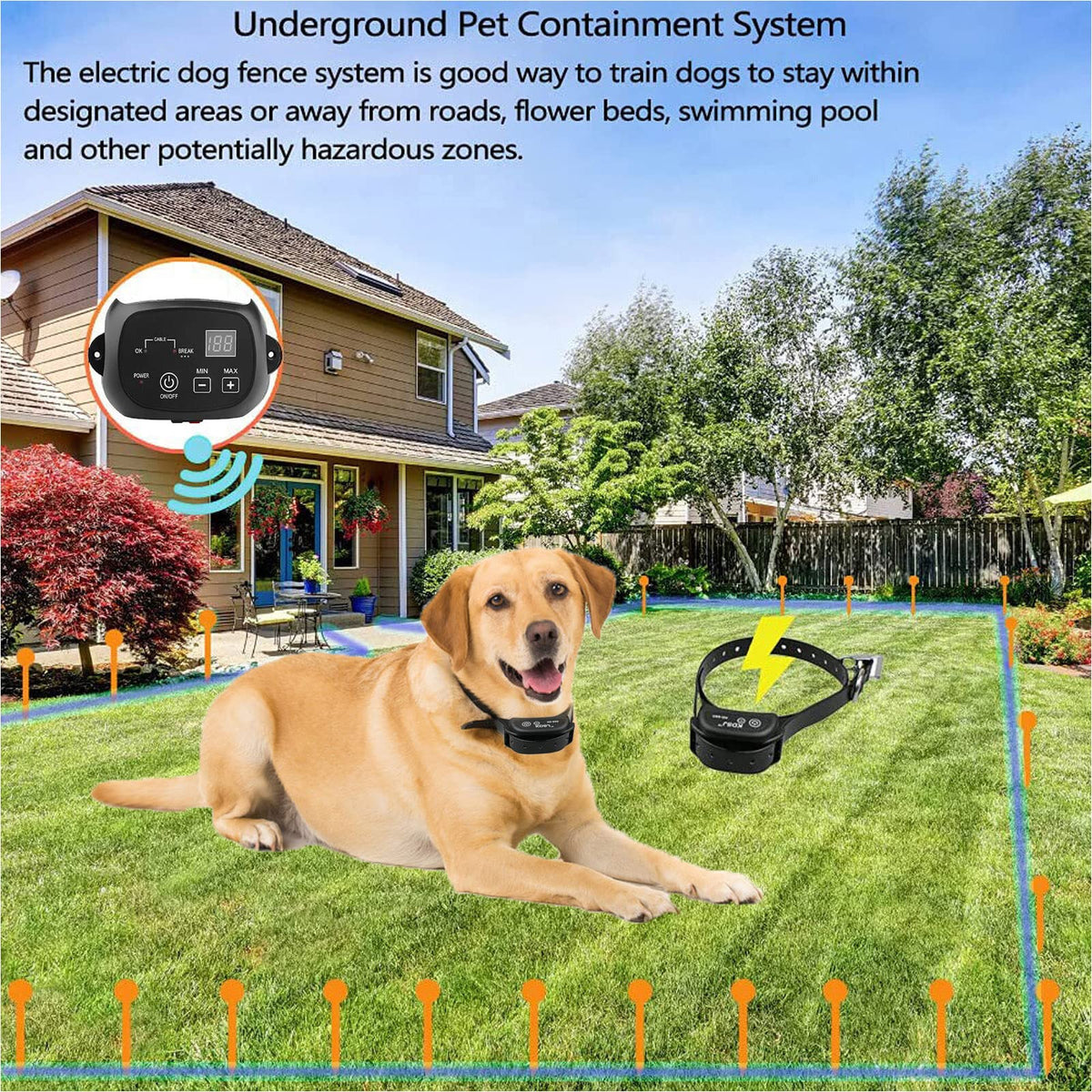 Electric Dog Fence, Aboveground Underground Pet Containment System, Covers up to 3/4 Acre, Waterproof Rechargeable Training Collar, Shock Tone Correction W845867