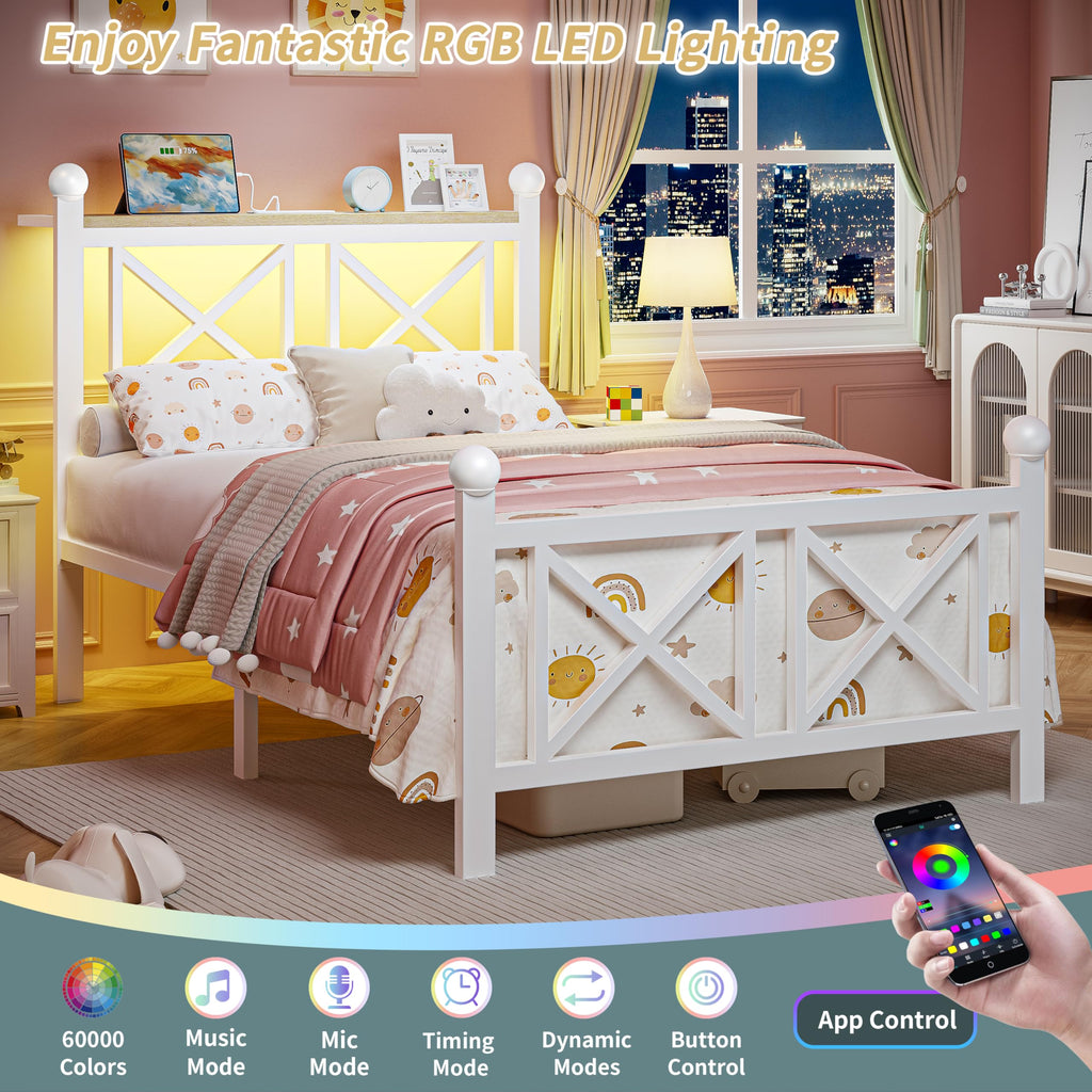 White Twin Bed Frame with Headboard and Footboard H6093