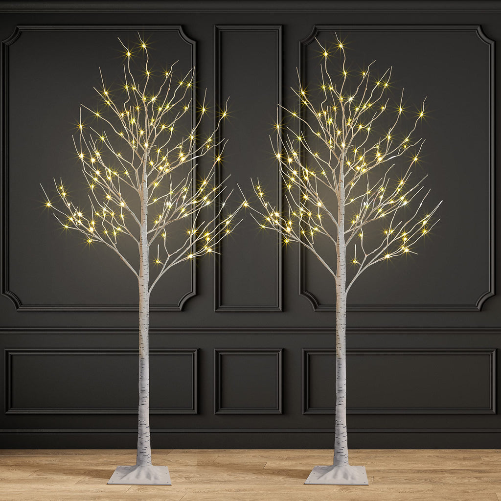 2 Pack 8FT 132 LED Lighted Artificial Birch Tree Warm White Y172366
