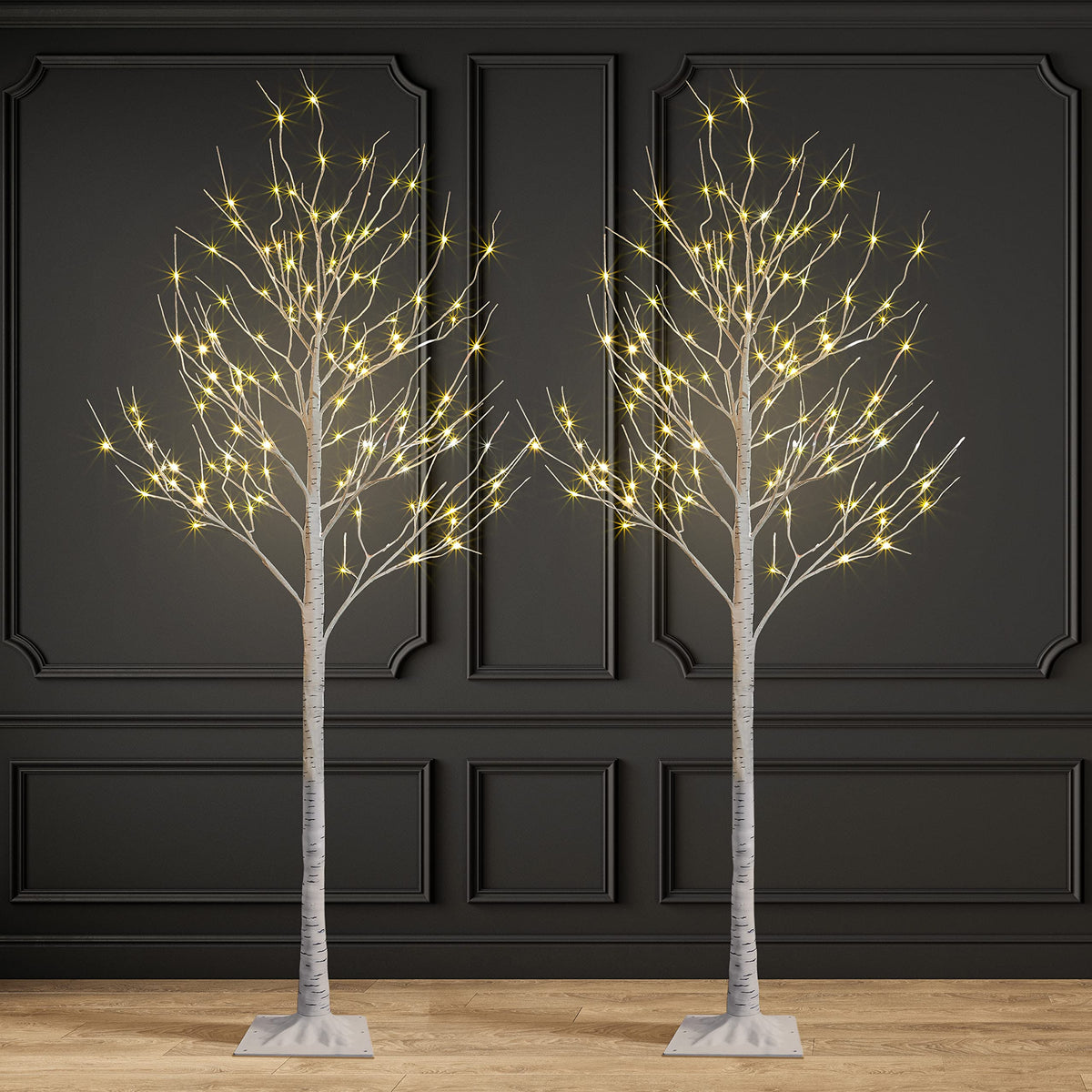 2 Pack 8FT 132 LED Lighted Artificial Birch Tree Warm White Y172366