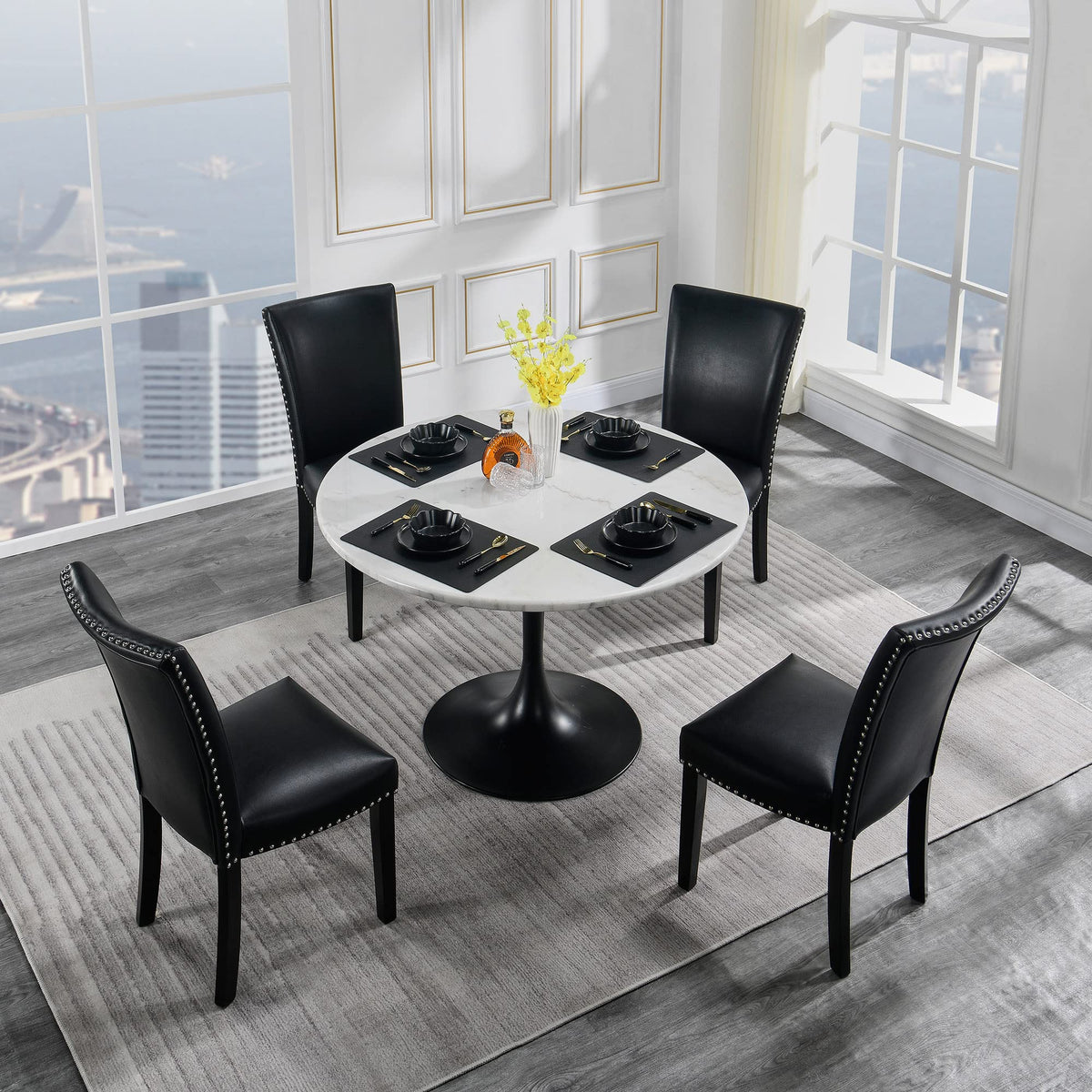 Black Leather Dining Chairs Set of 2 R173868