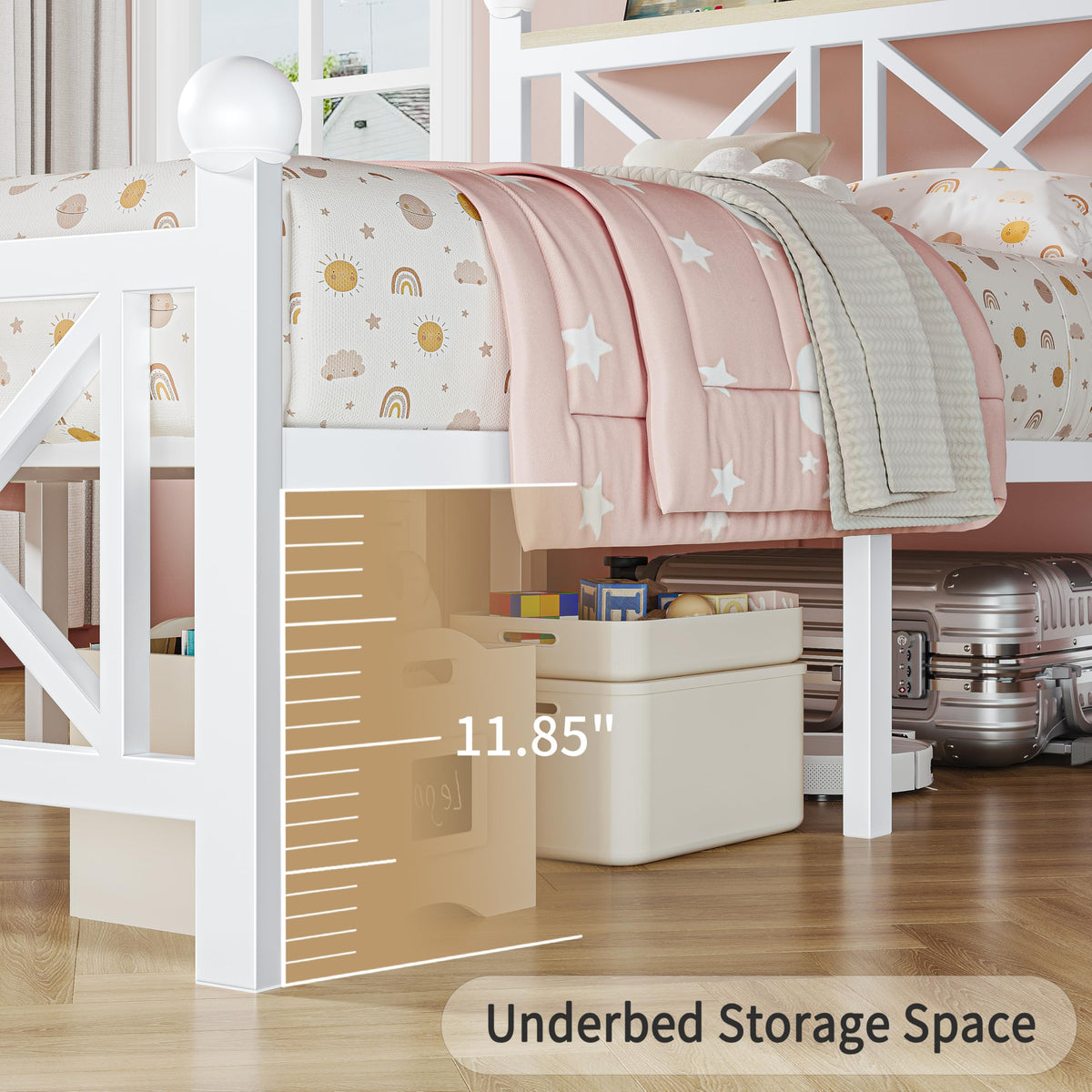 White Twin Bed Frame with Headboard and Footboard H6093