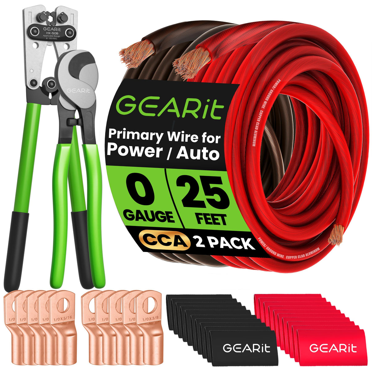 0 Gauge Wire Kit, Black/Red 25FT Crimp Kit O591