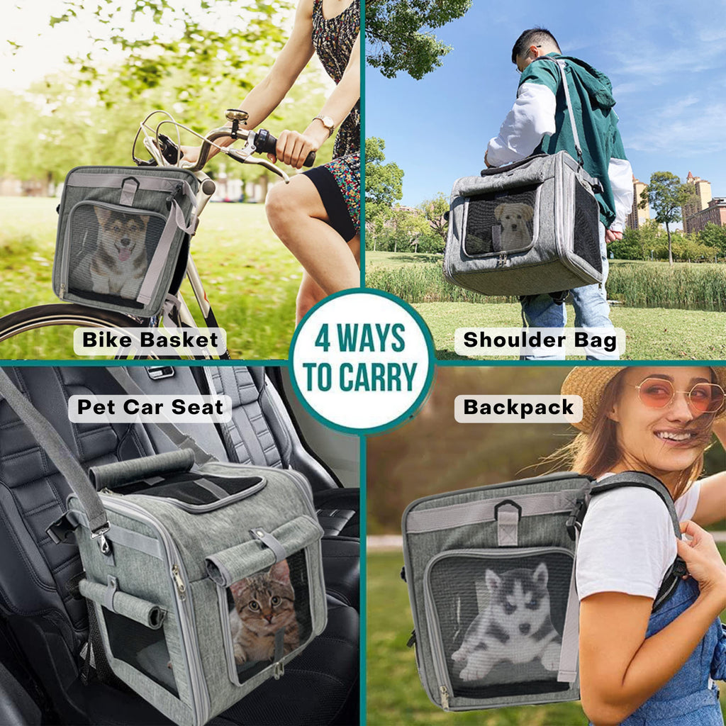 Expandable Reflective Pet Carrier Backpack with 4 Open Doors T62540