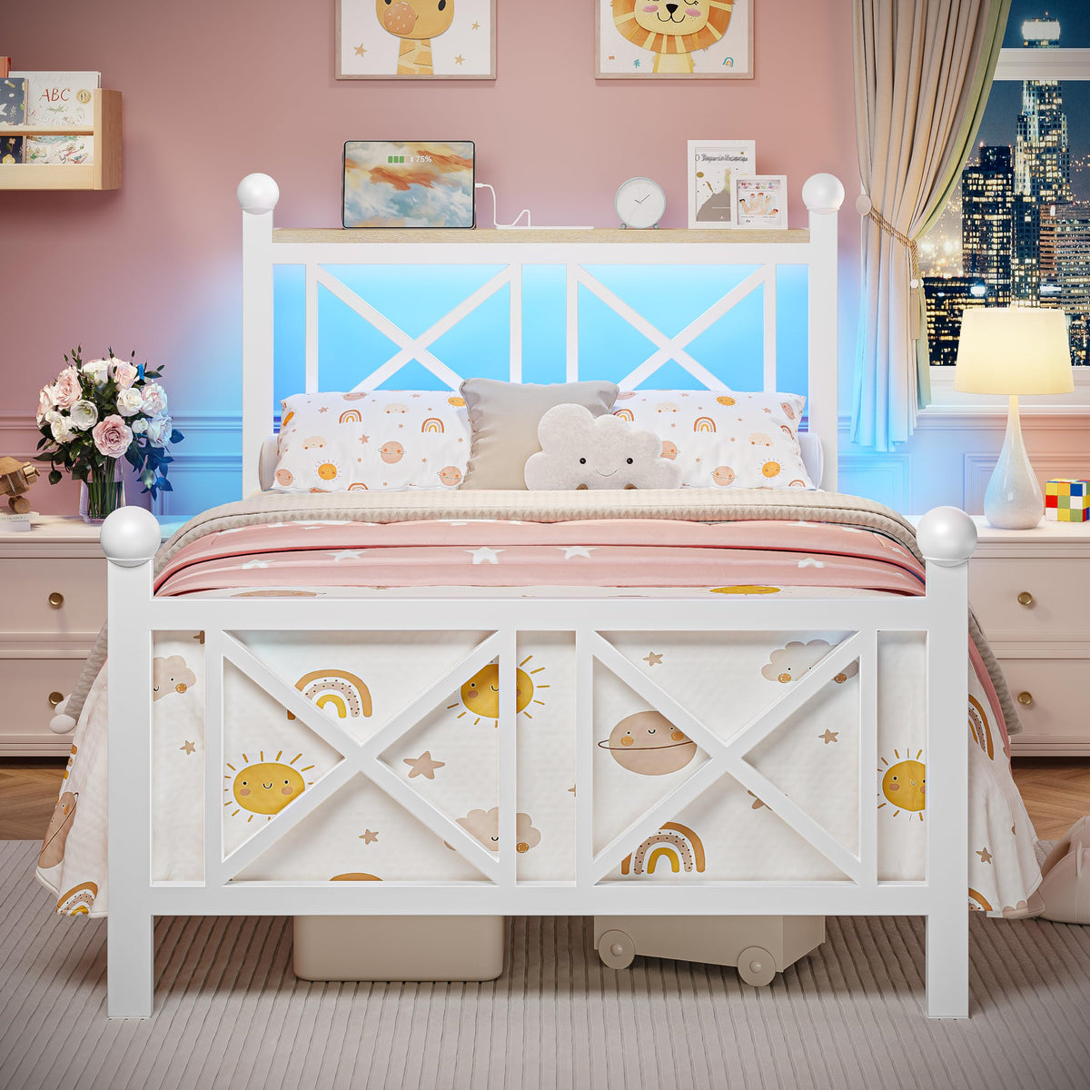 White Twin Bed Frame with Headboard and Footboard H6093