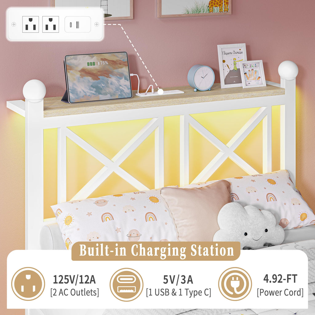White Twin Bed Frame with Headboard and Footboard H6093