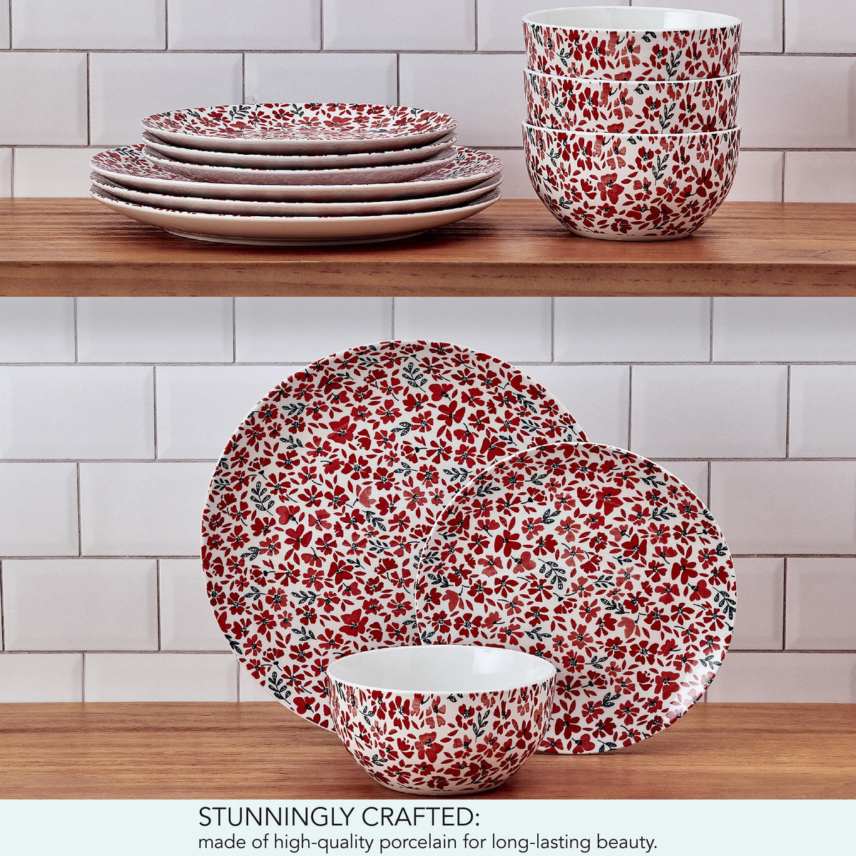 12 Piece Floral Stoneware Dinnerware Set M700047